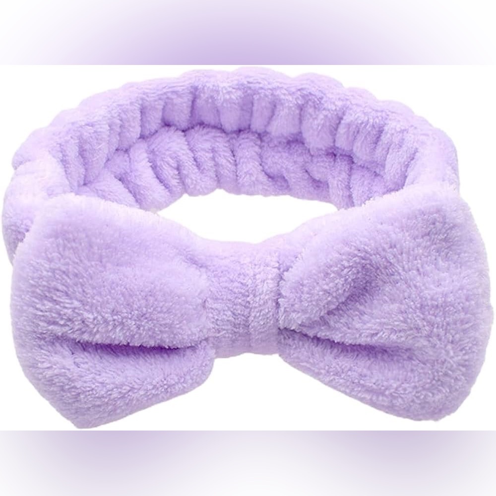 Lilac Microfiber Plush Bow Headband Makeup Headband